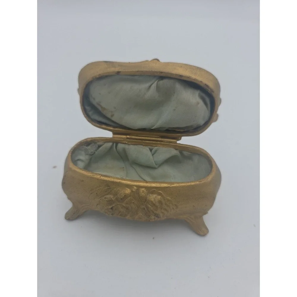 Antique Art Nouveau Trinket Box Dresser Jewelry Casket Gold Victorian Vtg